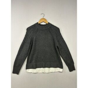 Dark Academia Design History Womens Size M Gray Layered Cable Knit Sweater